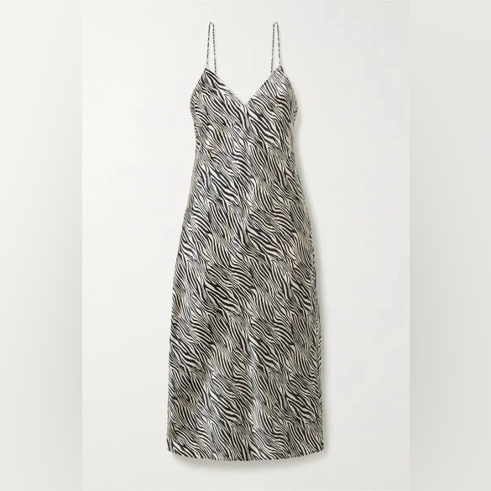Cami NYC The Raven Zebra Print Silk Midi Dress Size MEDIUM